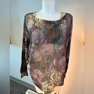 Floral Print Women's lightweight sweater in Brown and Olive